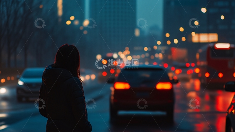 高清大图下载【趣麦麦图】夜雨赶路的女人