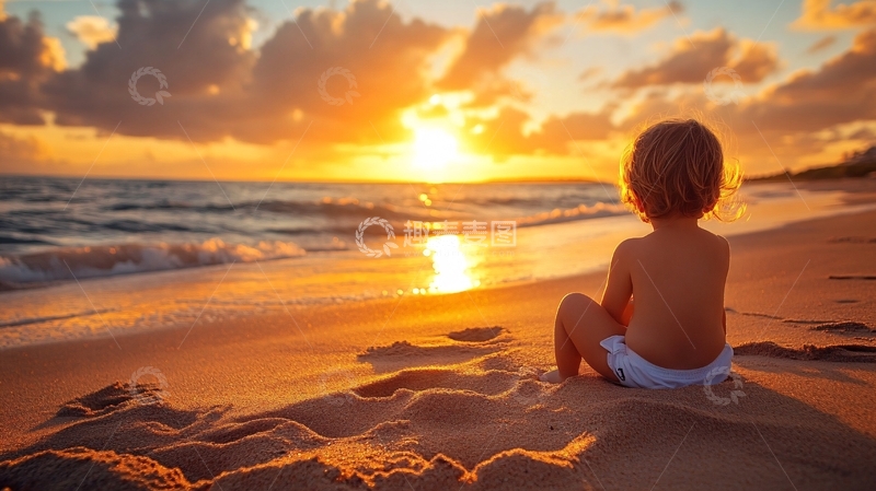 高清大图下载【趣麦麦图】霞光中的小女孩