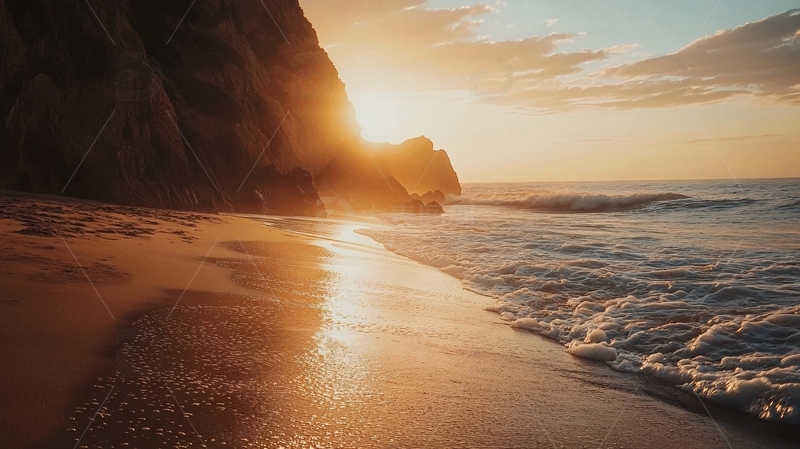 高清大图下载【趣麦麦图】阳光夕阳太阳岩石岸边9