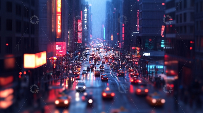 高清大图下载【趣麦麦图】霓虹闪烁街道1