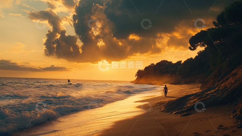 高清大图下载【趣麦麦图】假日海滩夕阳风光4