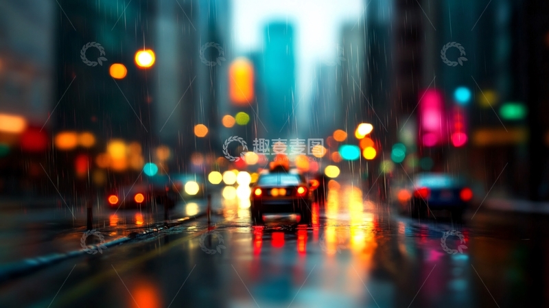 高清大图下载【趣麦麦图】雨夜行人与车辆2