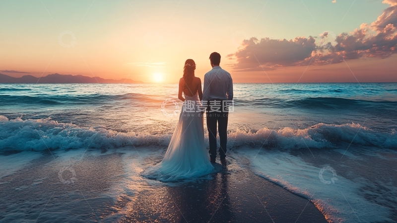 高清大图下载【趣麦麦图】婚纱照大海背景