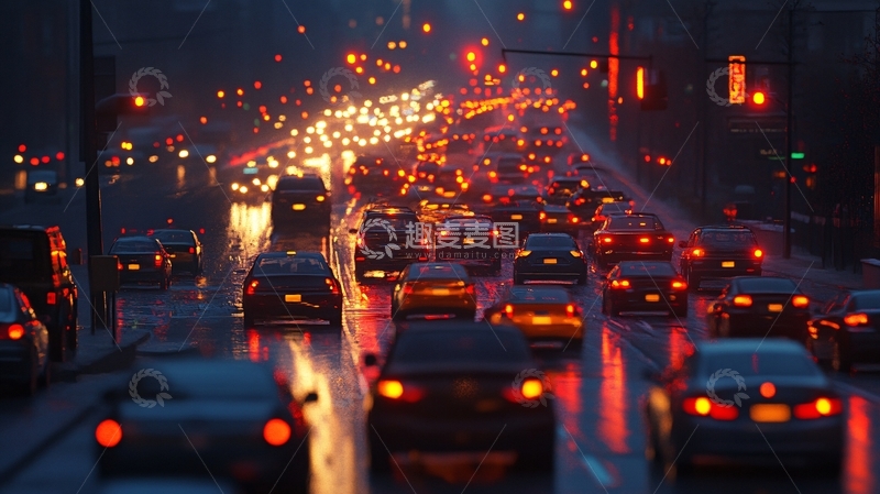 高清大图下载【趣麦麦图】下班高峰时段交通堵塞2