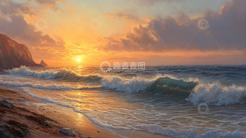 高清大图下载【趣麦麦图】唯美大海风景油画5
