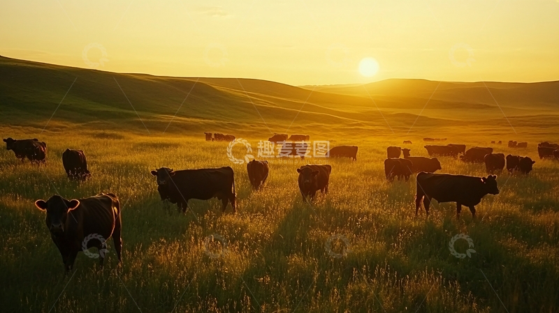 高清大图下载【趣麦麦图】傍晚草原牧归牛群8