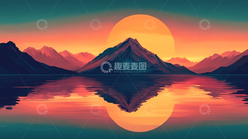 高清大图下载【趣麦麦图】插画山水湖3