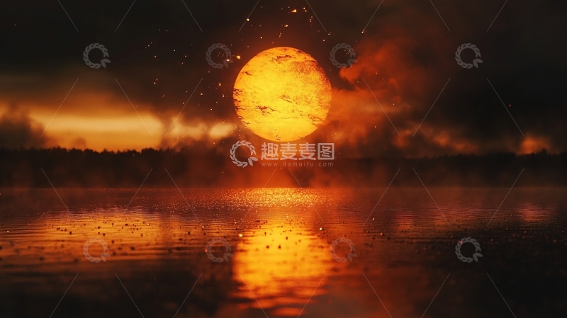 高清大图下载【趣麦麦图】-水面倒影月圆之夜3