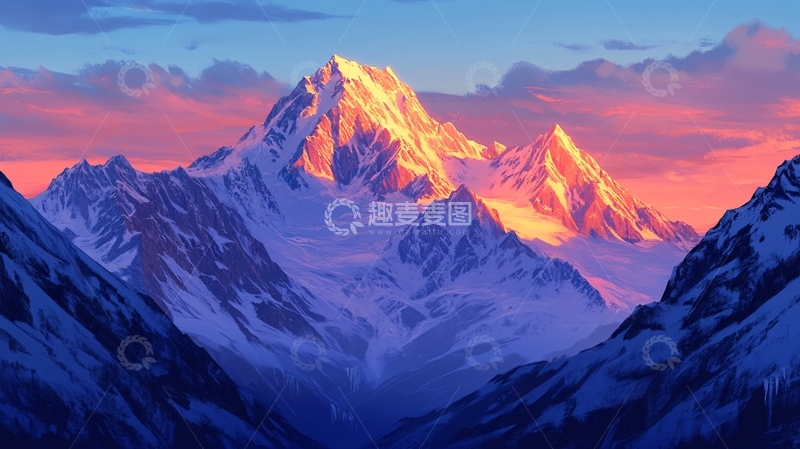 高清大图下载【趣麦麦图】南迦巴瓦峰插画1