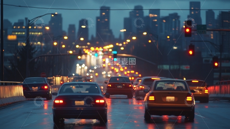 高清大图下载【趣麦麦图】雨天城市交通2