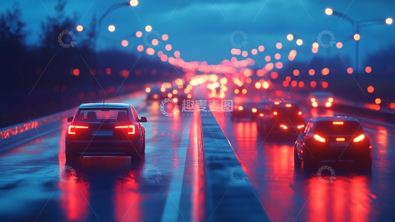 高清大图下载【趣麦麦图】雨天道路行车