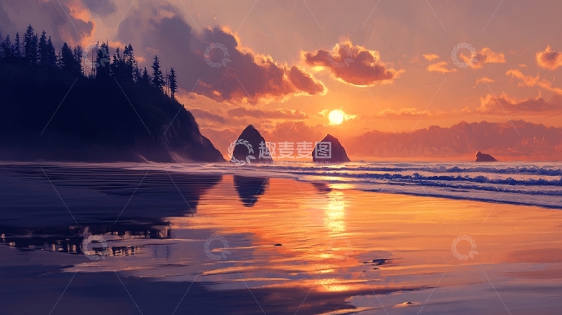 高清大图下载【趣麦麦图】假日海滩夕阳风光5