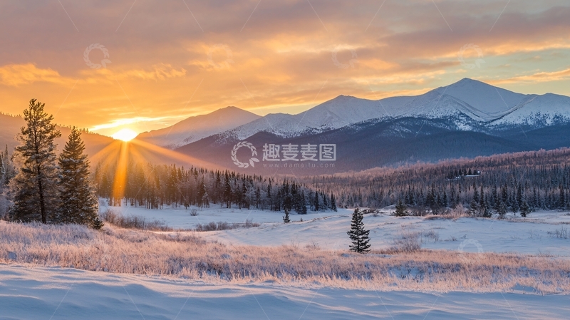高清大图下载【趣麦麦图】冬天夕阳雪景1