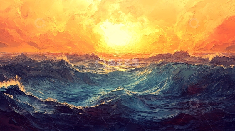 高清大图下载【趣麦麦图】油画大海