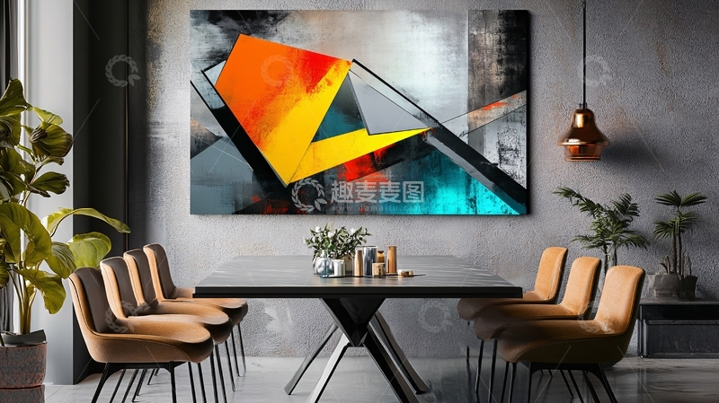 高清大图下载【趣麦麦图】客厅餐厅色块抽象画