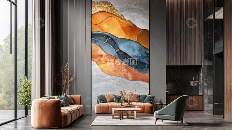 高清大图下载【趣麦麦图】轻奢客厅壁画