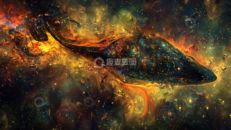 高清大图下载【趣麦麦图】银河星系手绘鲸鱼儿