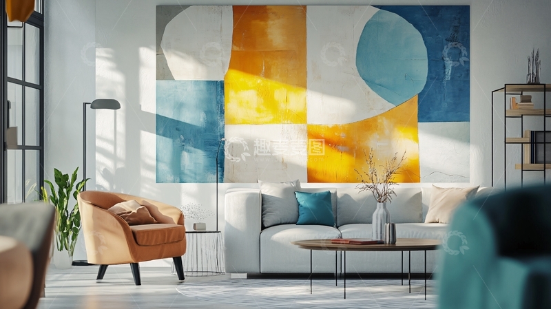 高清大图下载【趣麦麦图】彩色纹理背景客厅壁画