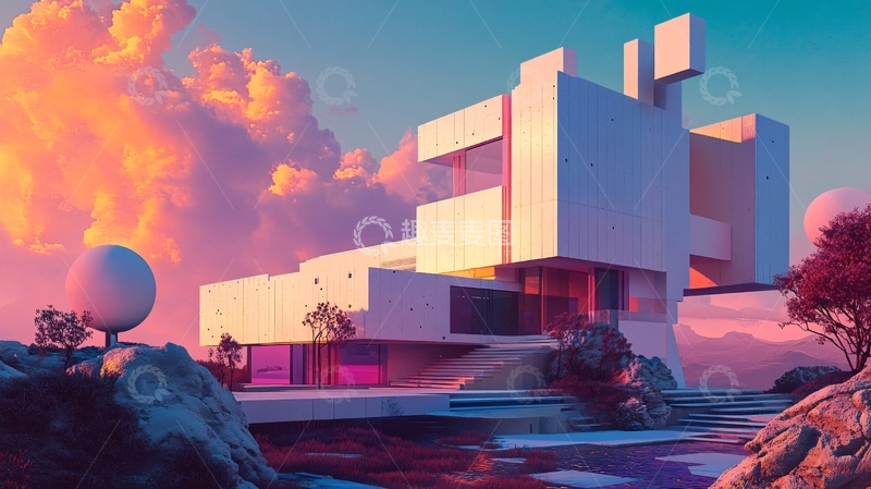 高清大图下载【趣麦麦图】奇幻粉色建筑物