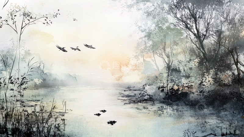 高清大图下载【趣麦麦图】意境风景画写意彩墨画