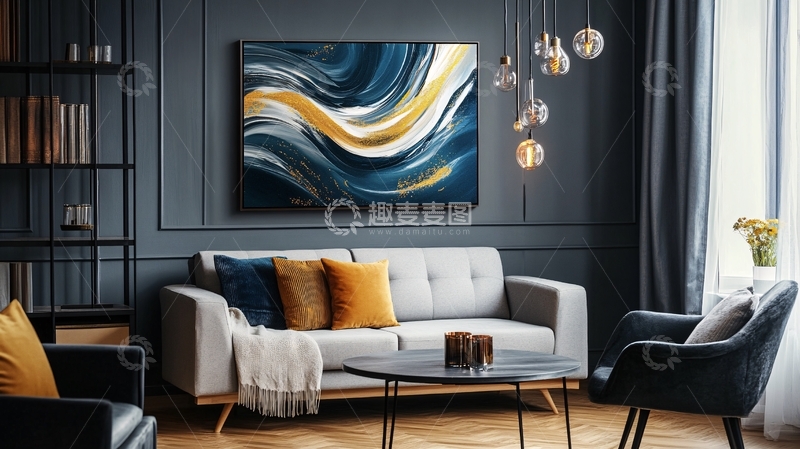 高清大图下载【趣麦麦图】客厅挂画蓝色渐变3