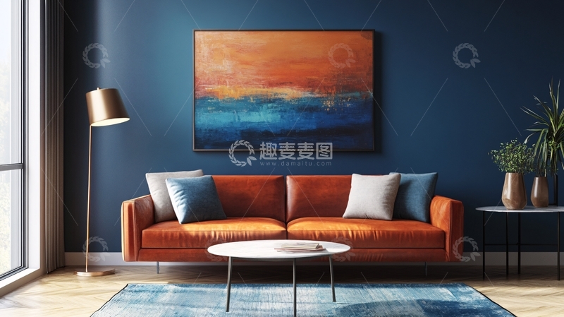 高清大图下载【趣麦麦图】客厅挂画蓝色渐变2