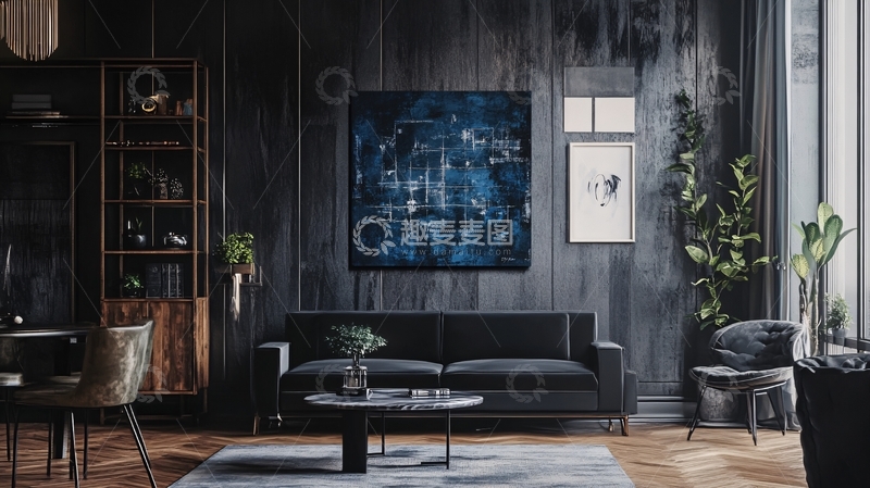 高清大图下载【趣麦麦图】客厅挂画蓝色渐变4