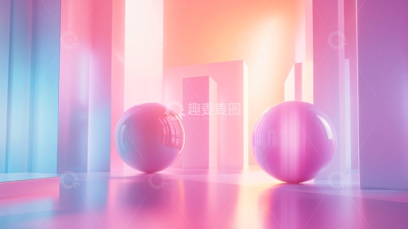 高清大图下载【趣麦麦图】粉色球体简约抽象背景