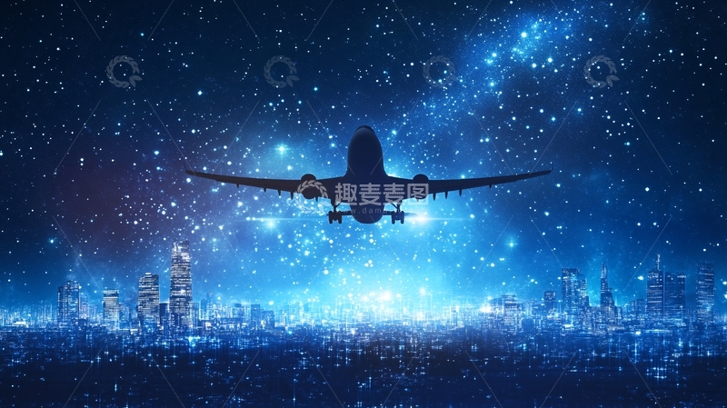 高清大图下载【趣麦麦图】夜景航班