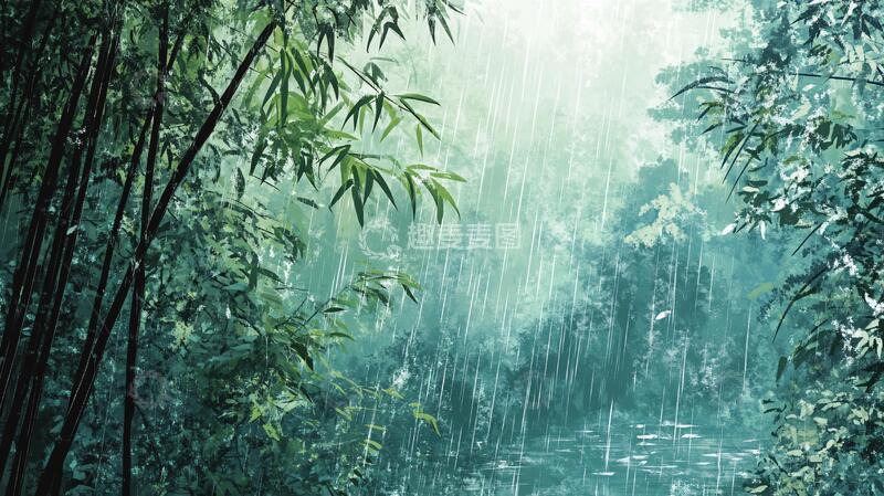 高清大图下载【趣麦麦图】竹林雨景背景雨景风景1