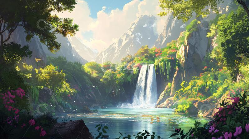 高清大图下载【趣麦麦图】风景原画场景壁纸瀑布