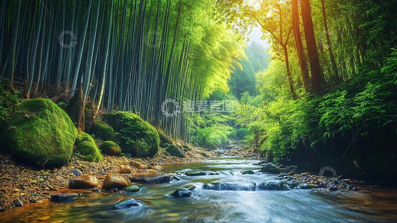 高清大图下载【趣麦麦图】竹乡溪流溪流河流竹乡