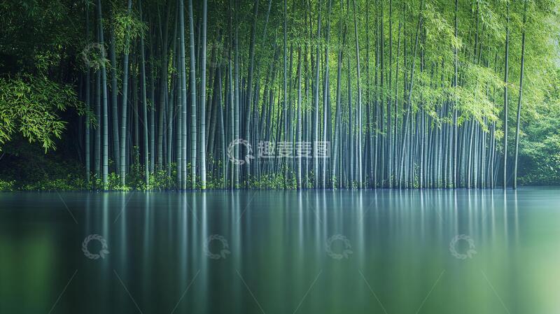 高清大图下载【趣麦麦图】水旁竹林竹林水上碧水
