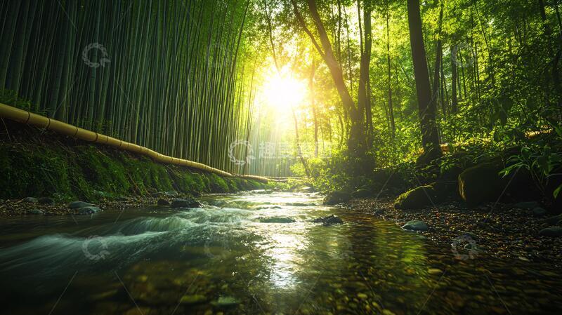 高清大图下载【趣麦麦图】春天竹林瀑布晨曦唯美21