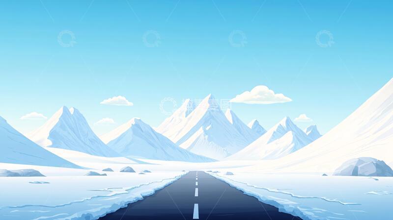 高清大图下载【趣麦麦图】雪山插画插画道路背景