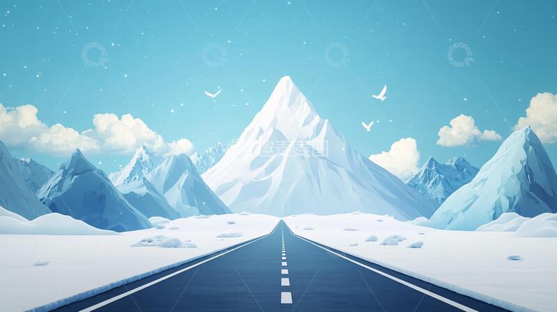 高清大图下载【趣麦麦图】道路伸向雪山