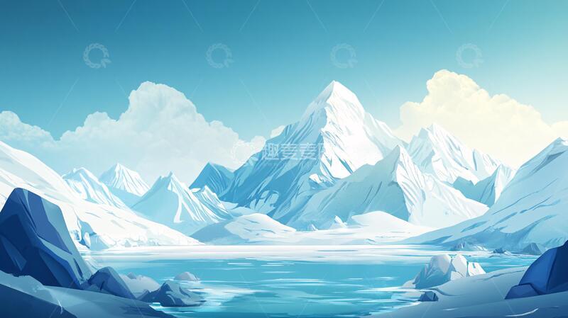 高清大图下载【趣麦麦图】雪山原画插画风景河流