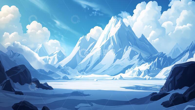 高清大图下载【趣麦麦图】雪山原画场景插画背景