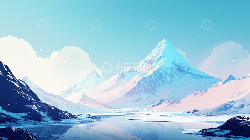 高清大图下载【趣麦麦图】雪山原画插画场景风景
