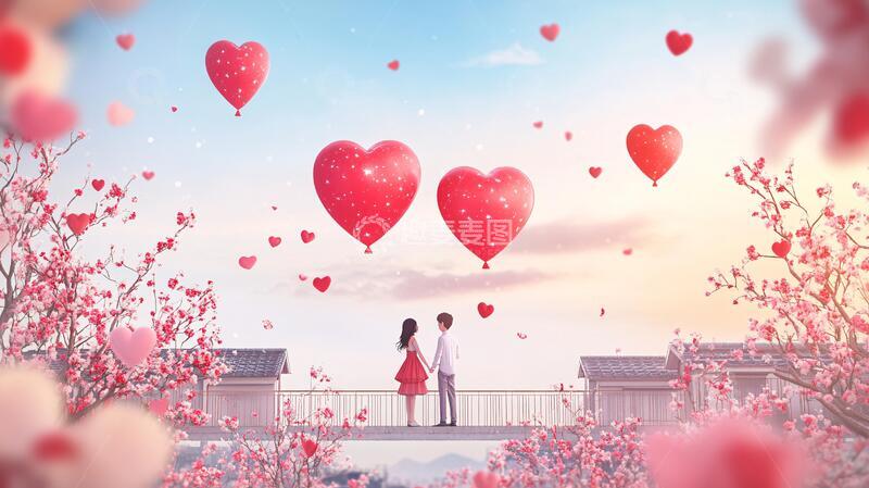 高清大图下载【趣麦麦图】浪漫情侣插画背景
