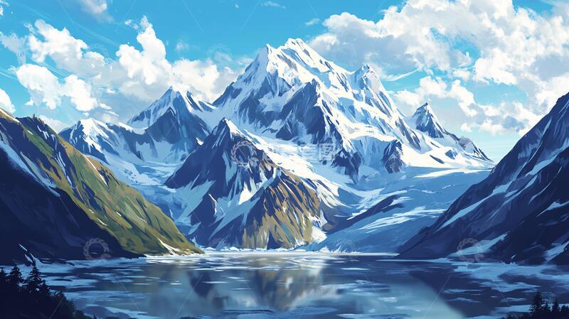 高清大图下载【趣麦麦图】雪山原画插画风景雪山