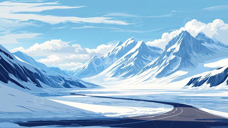 高清大图下载【趣麦麦图】雪山插画插画雪地风景