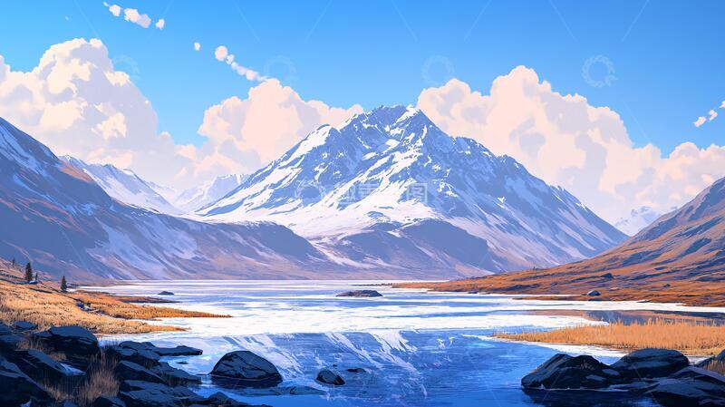 高清大图下载【趣麦麦图】插画高原插画雪山风景