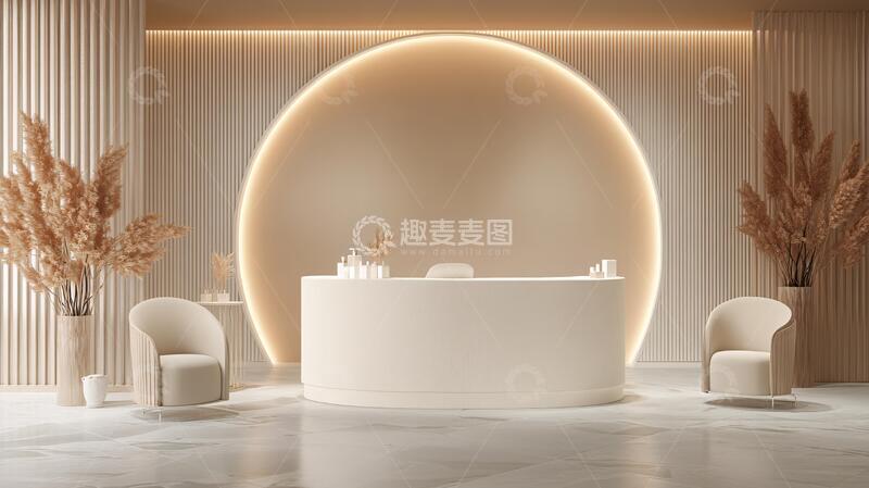 高清大图下载【趣麦麦图】圆形接待台橙色弧形场景