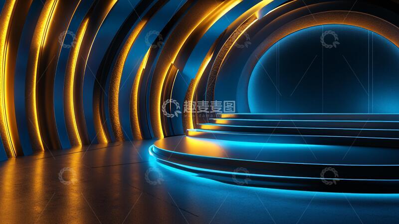 高清大图下载【趣麦麦图】霓虹灯展台舞台背景弧形