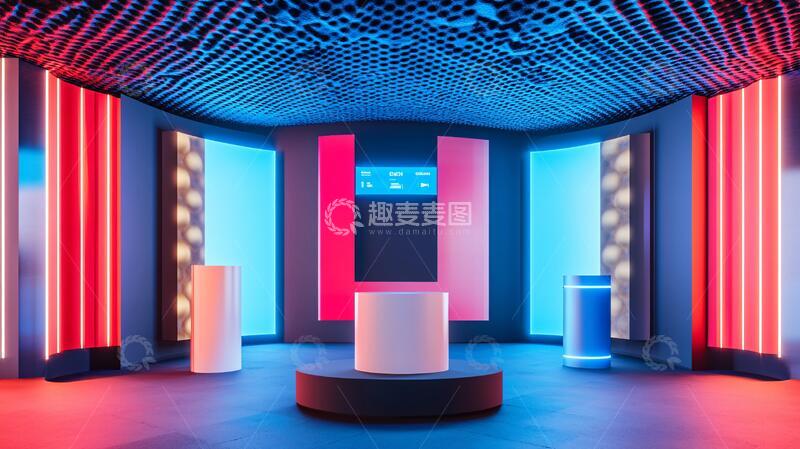 霓虹灯展台展厅科技背景