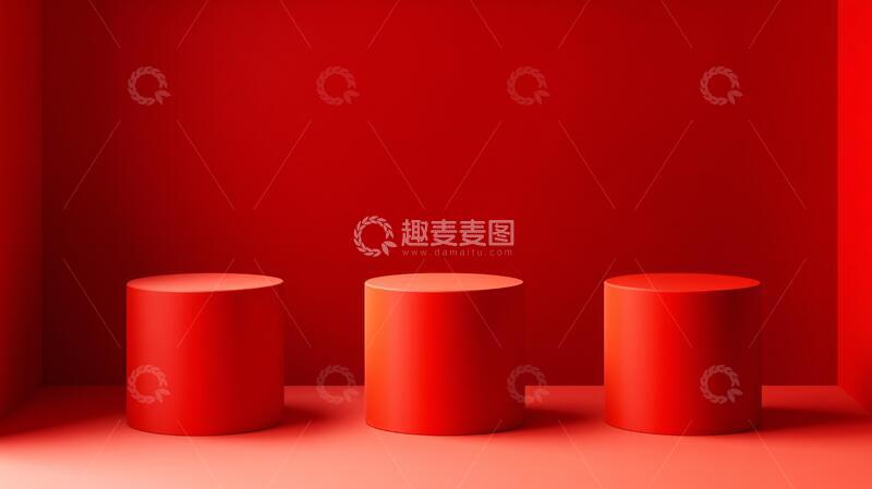 高清大图下载【趣麦麦图】红色立体场景舞台展台