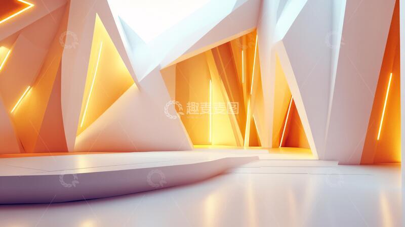 几何室内橙色展厅科技