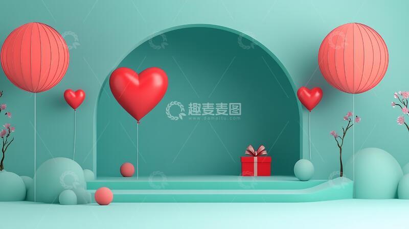 高清大图下载【趣麦麦图】情人节展台立体红色场景