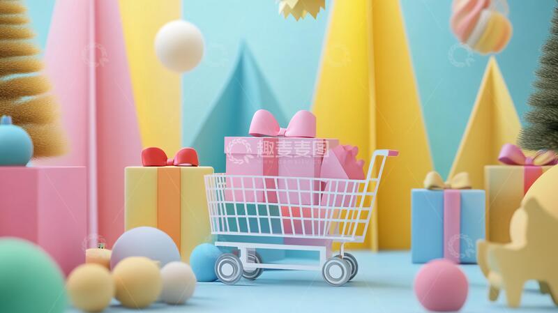 高清大图下载【趣麦麦图】六一购物节场景立体素材